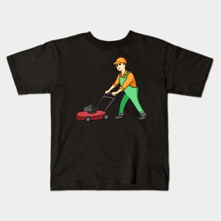 Gardener Mowing Grass Kids T-Shirt